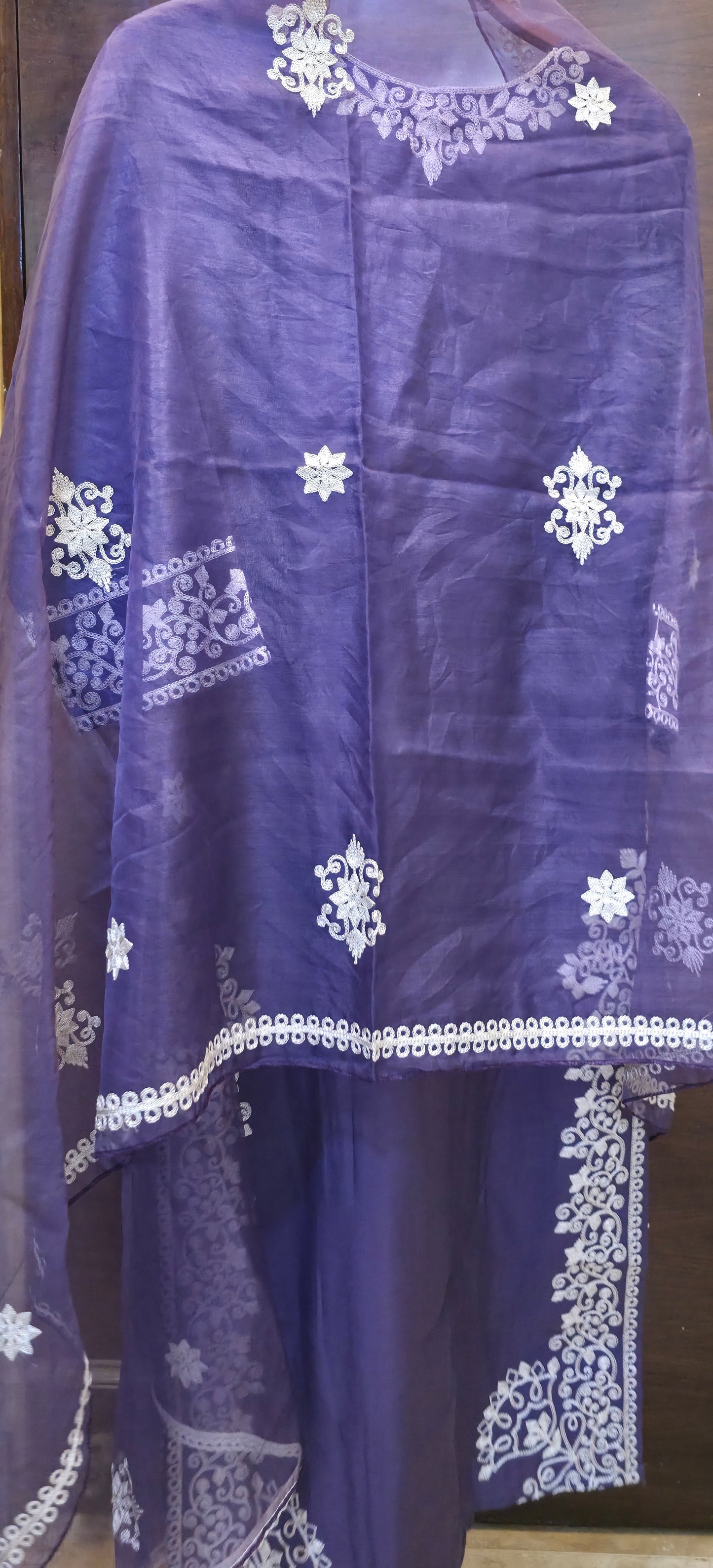 Royal Purple Embroidered 3 Piece Straight Suit Set