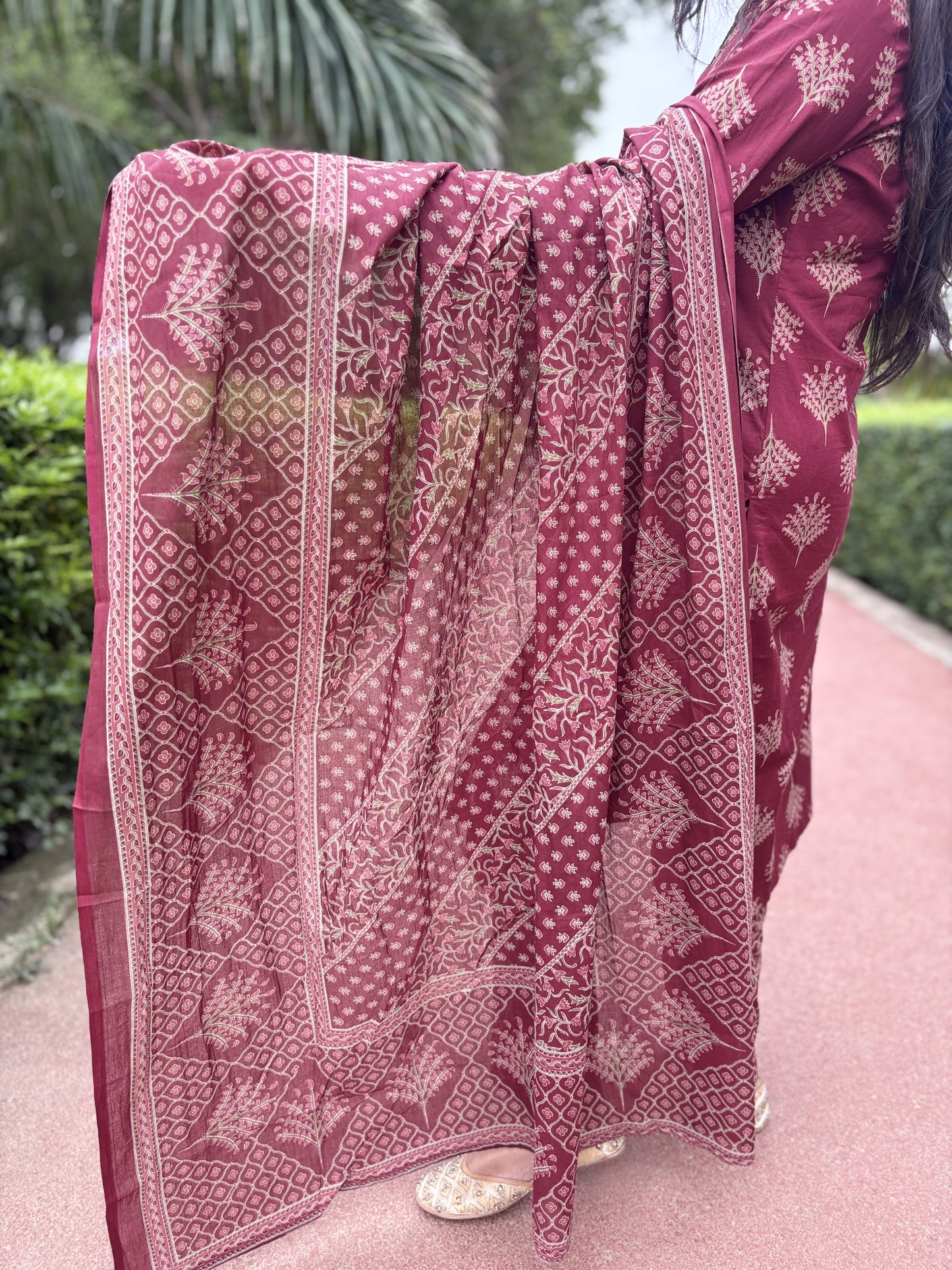 Angrakha Floral - 3 Piece Cotton Straight Suit Set