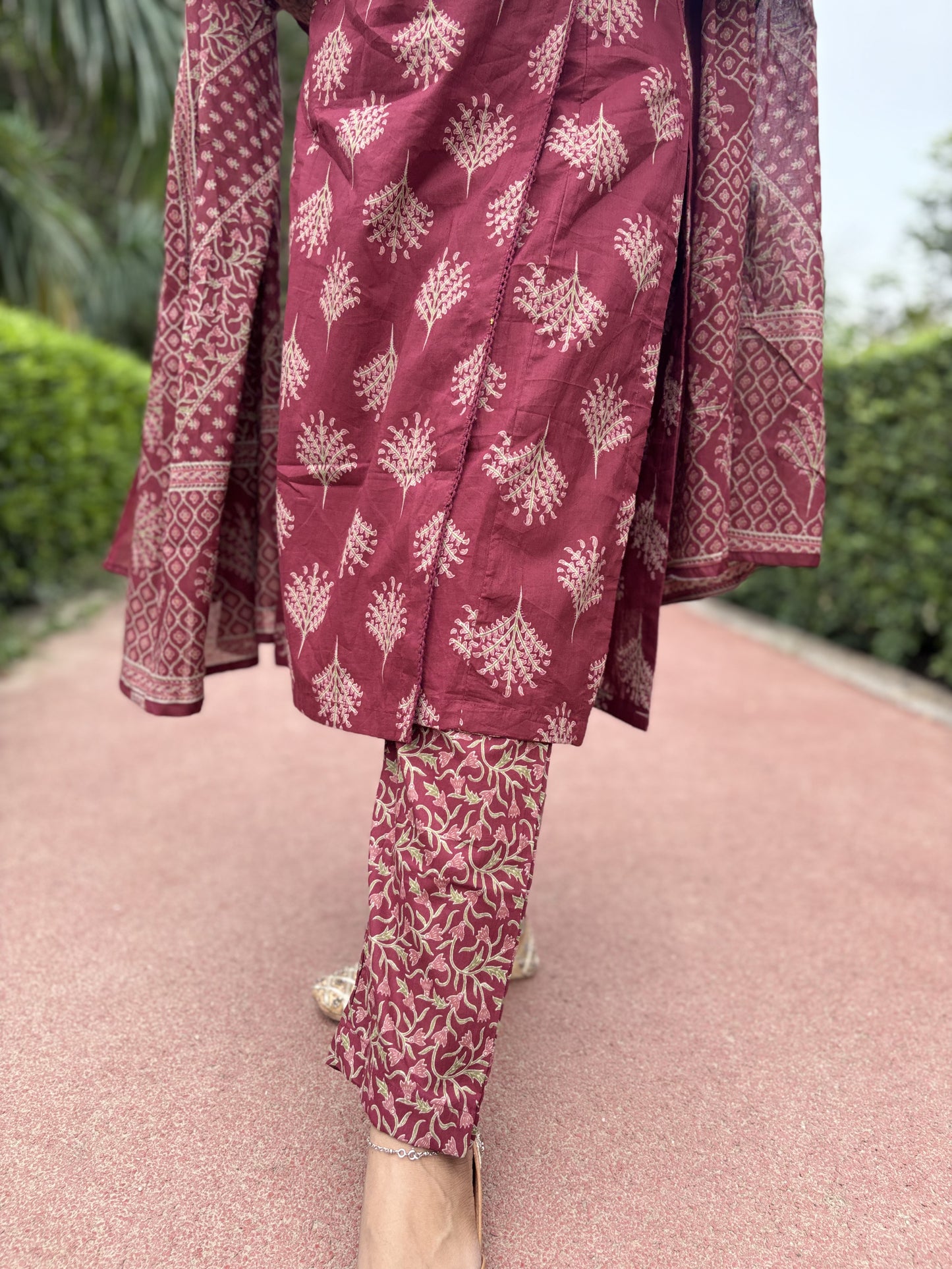Angrakha Floral - 3 Piece Cotton Straight Suit Set