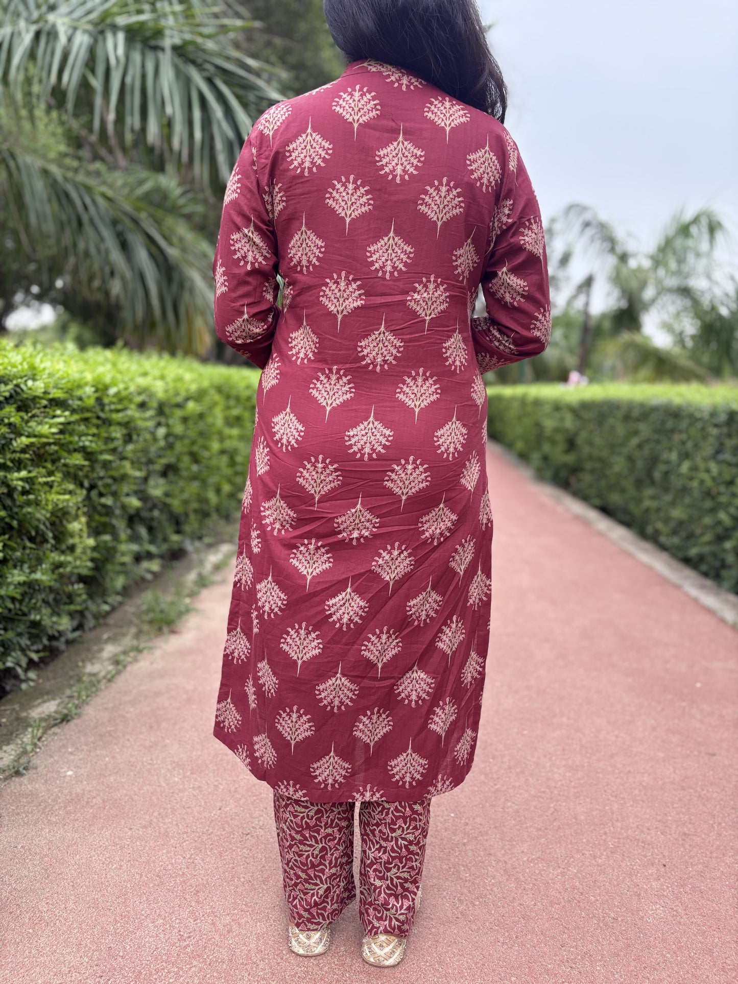 Angrakha Floral - 3 Piece Cotton Straight Suit Set