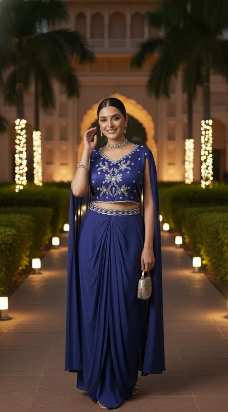 Neel Noor Embroidered Cape Set