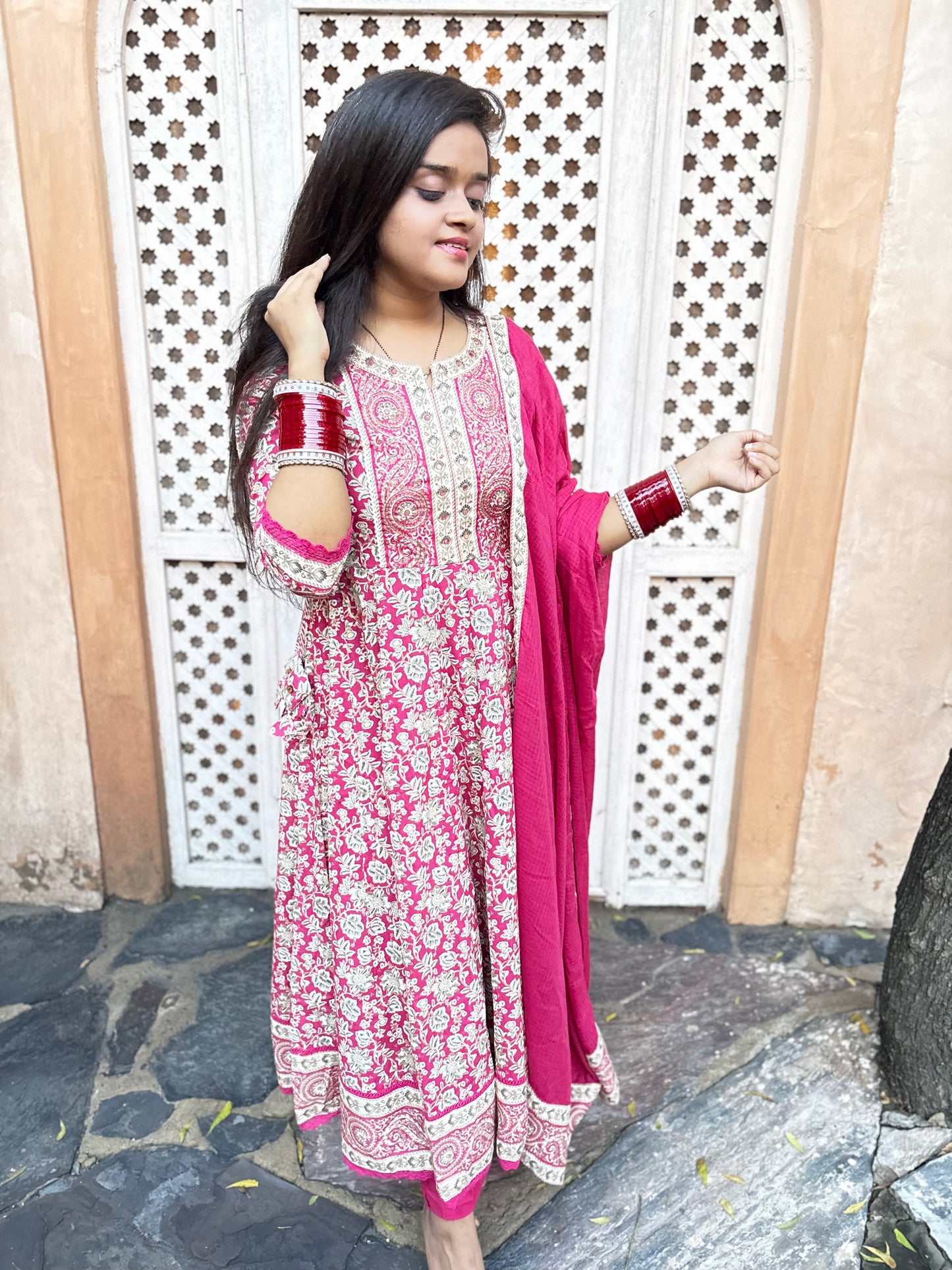 Gulaabi Noor - 3 Piece Anarkali Suit Set