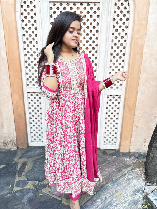 Gulaabi Noor - 3 Piece Anarkali Suit Set