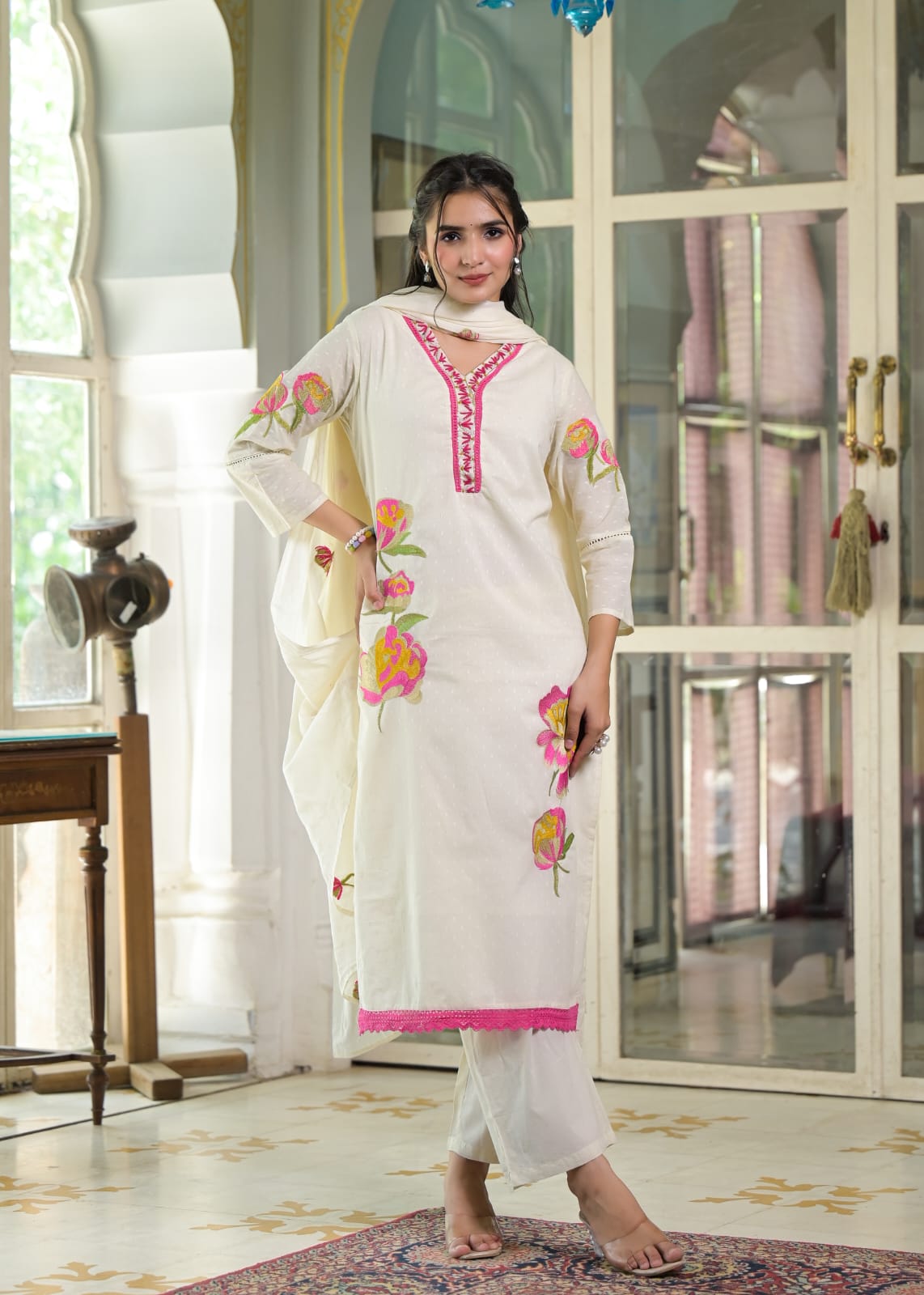 Gulaboo- 3 Piece Cotton Straight Suit Set
