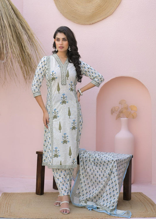 Gulmohar Breeze - 3 Piece Frock Style Cotton Suit Set