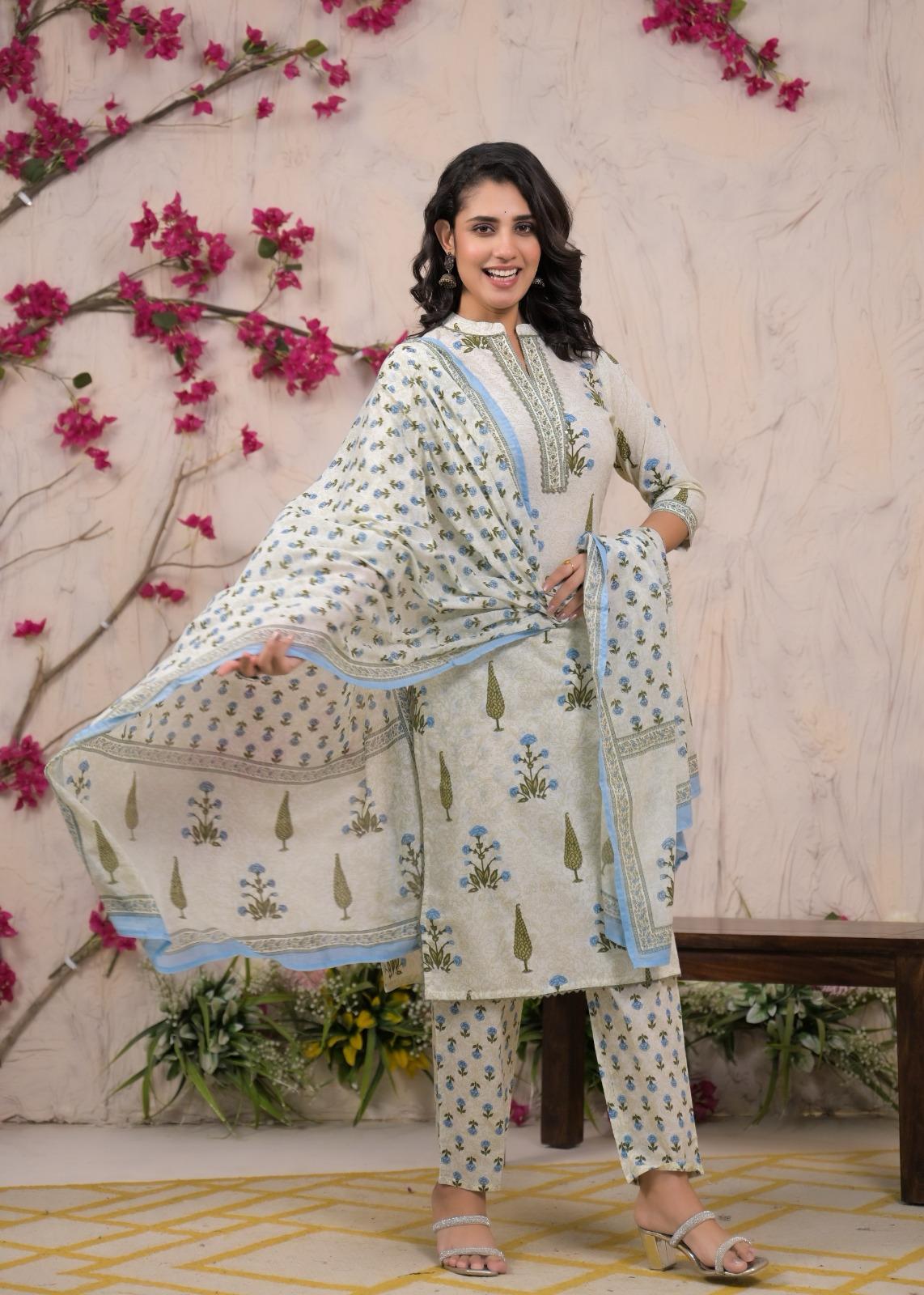 Gulmohar Breeze - 3 Piece Frock Style Cotton Suit Set