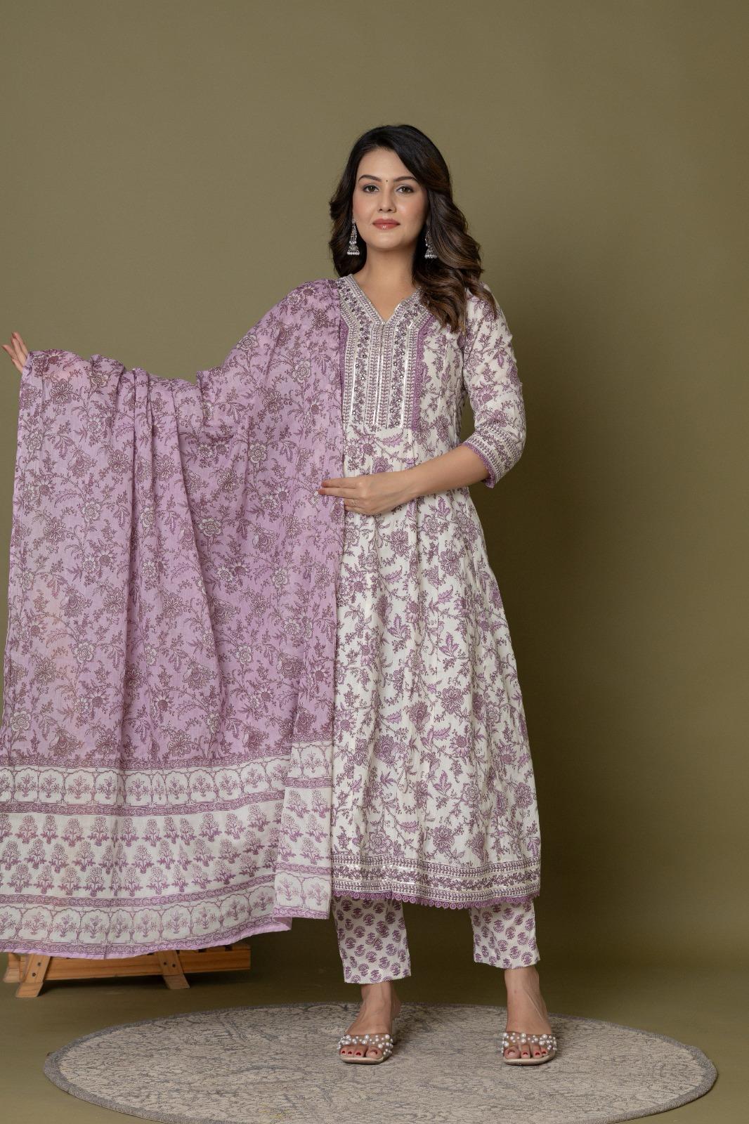 Lavender Hues - 3 Piece Anarkali Suit Set