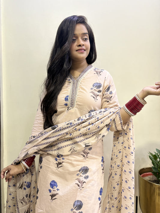 Neelambri - 3 Piece Cotton Straight Suit Set