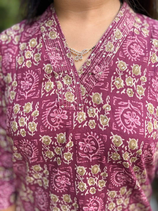 Phoolkari - Mauve 3 Piece Straight Suit Set