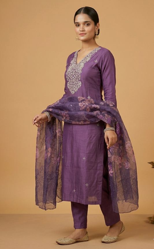 Purple Grace- 3 Piece Straight Suit Set