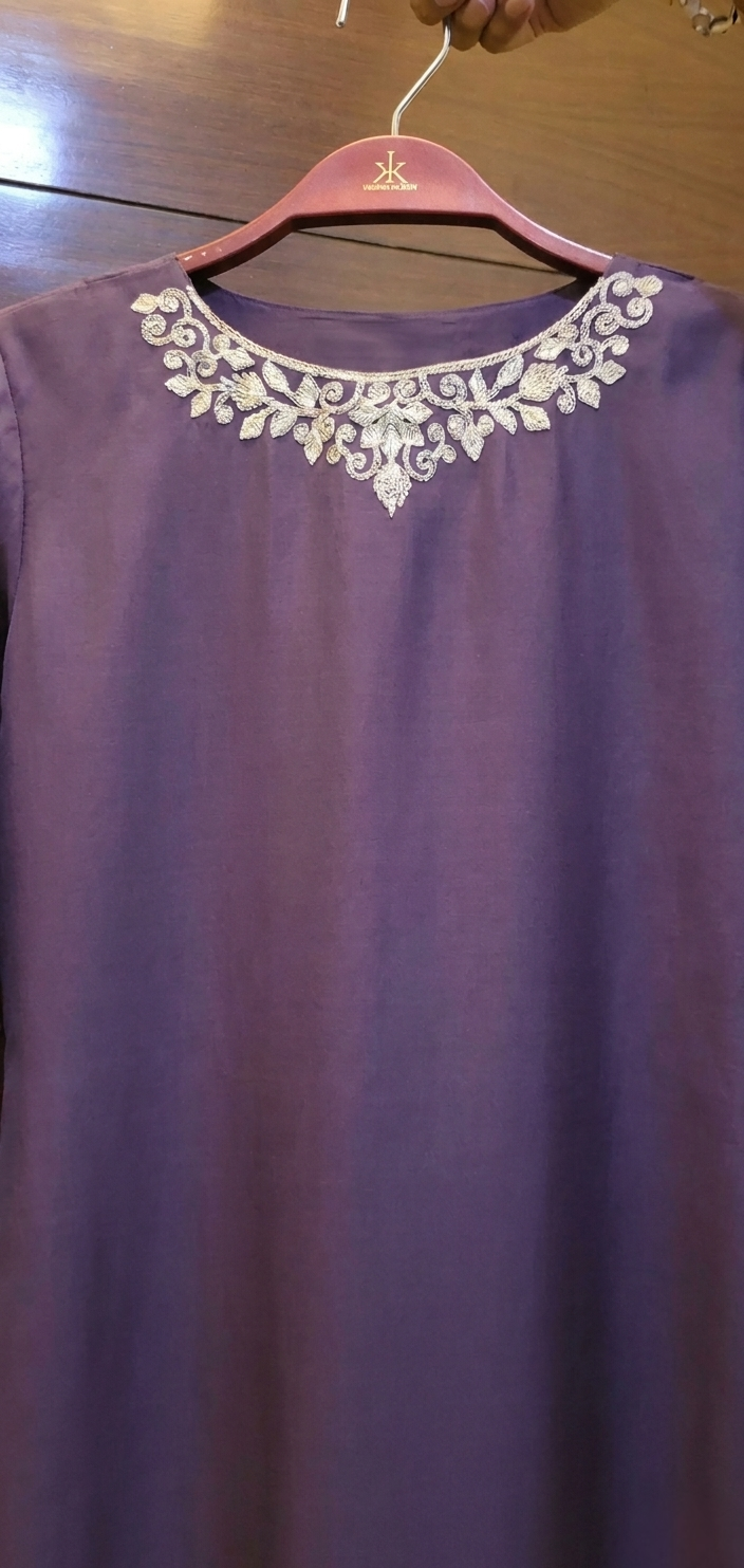 Royal Purple Embroidered 3 Piece Straight  Suit Set
