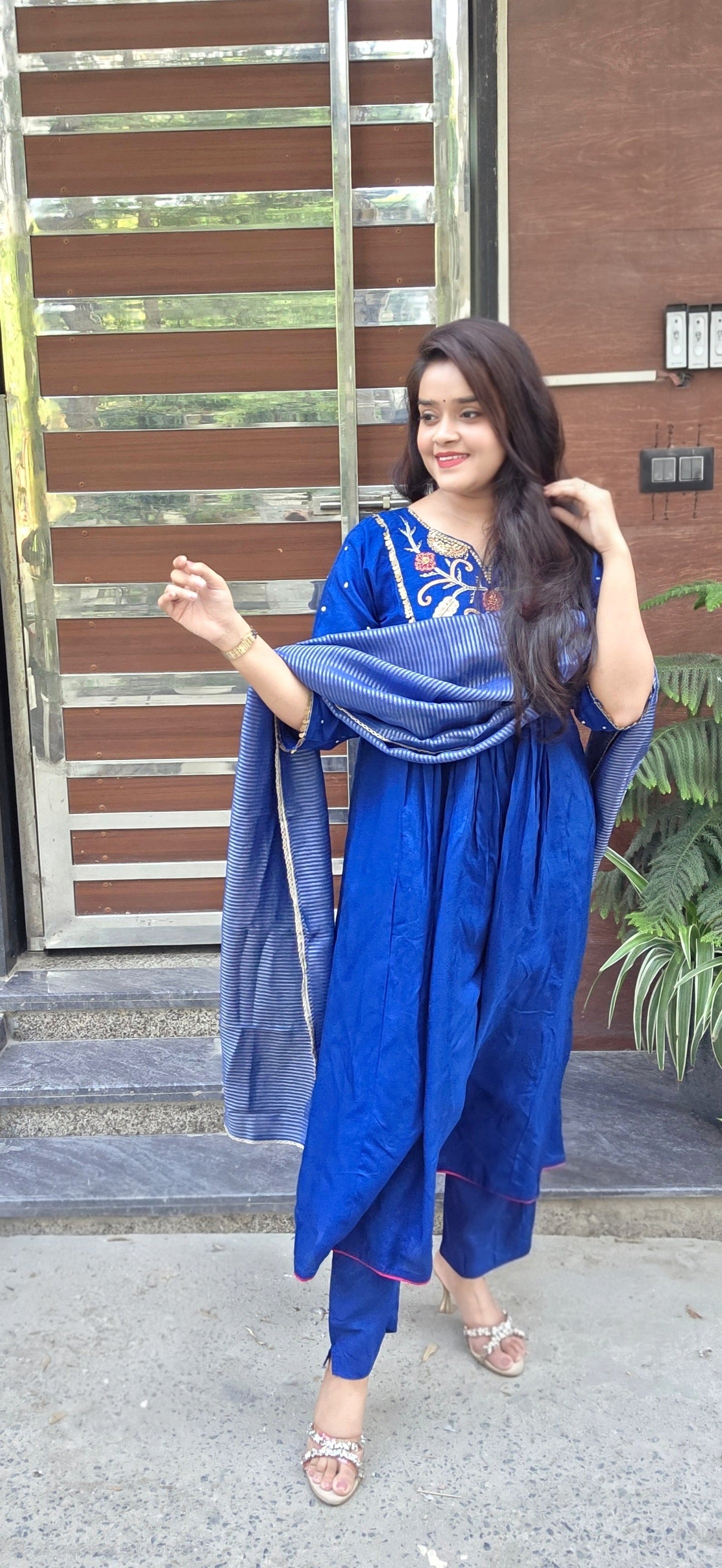 Indigo Bloom Anarkali Set