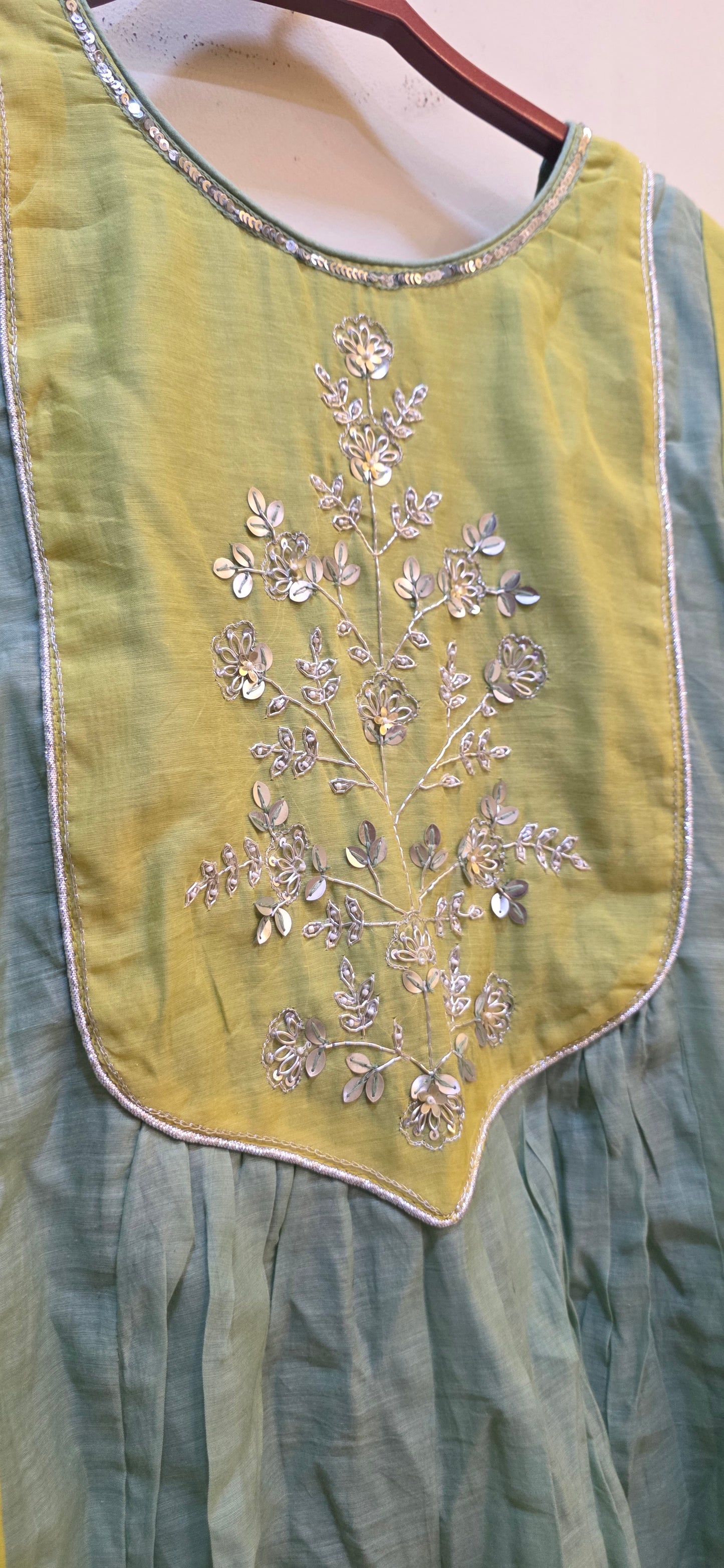 Mint Green Banarasi Mul Chanderi Anarkali 3 Piece Set