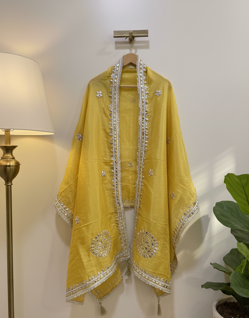 Aabroo - 3 Piece Sage Green Suit Set (Tunic Kurta, Farshi Salwar & Dupatta)