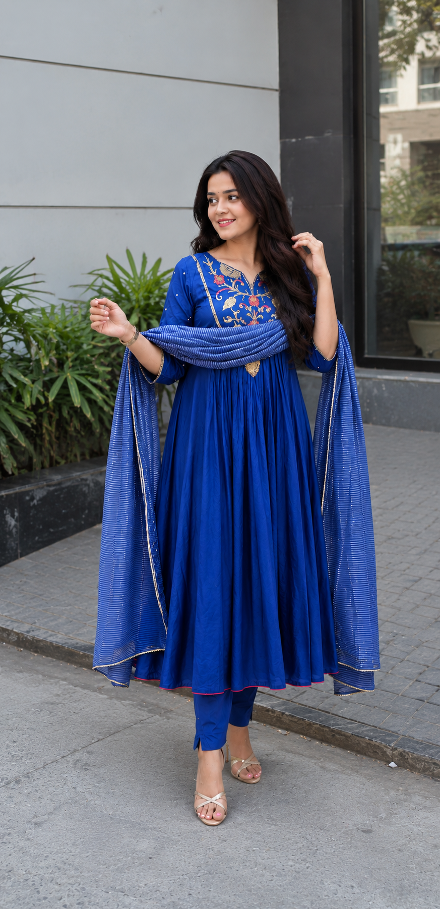 Indigo Bloom Anarkali Set