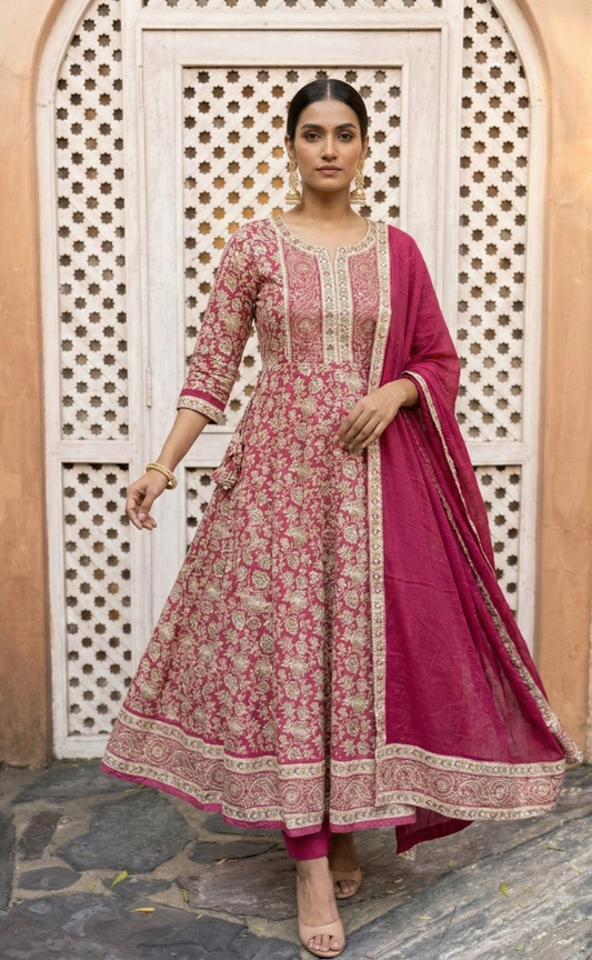 Gulaabi Noor - 3 Piece Anarkali Suit Set