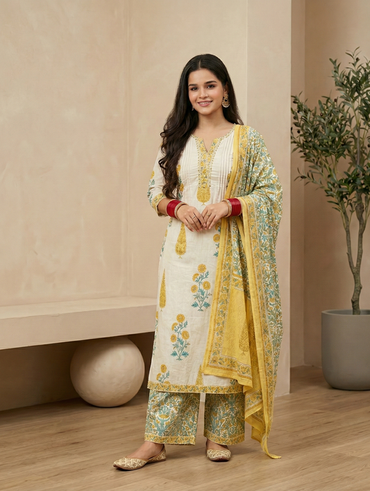Gulbahaar - 3 Piece Cotton Straight Suit Set