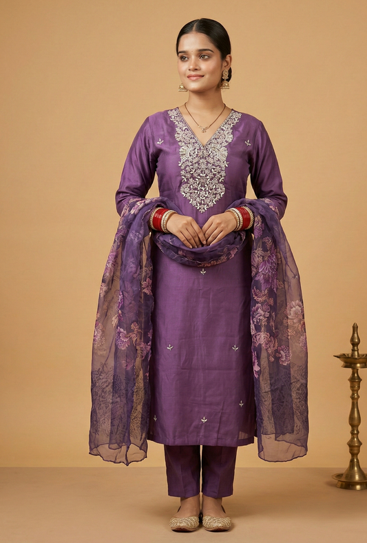 Purple Grace- 3 Piece Straight Suit Set