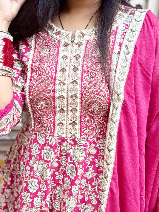 Gulaabi Noor - 3 Piece Anarkali Suit Set
