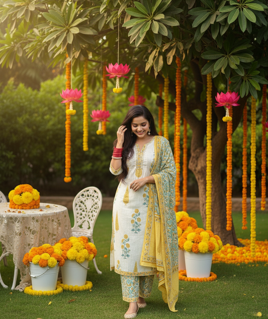 Gulbahaar - 3 Piece Cotton Straight Suit Set