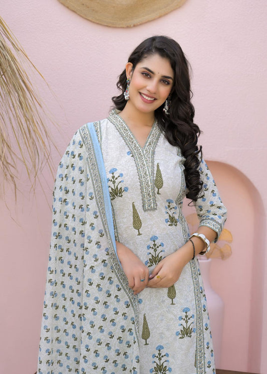 Gulmohar Breeze - 3 Piece Frock Style Cotton Suit Set