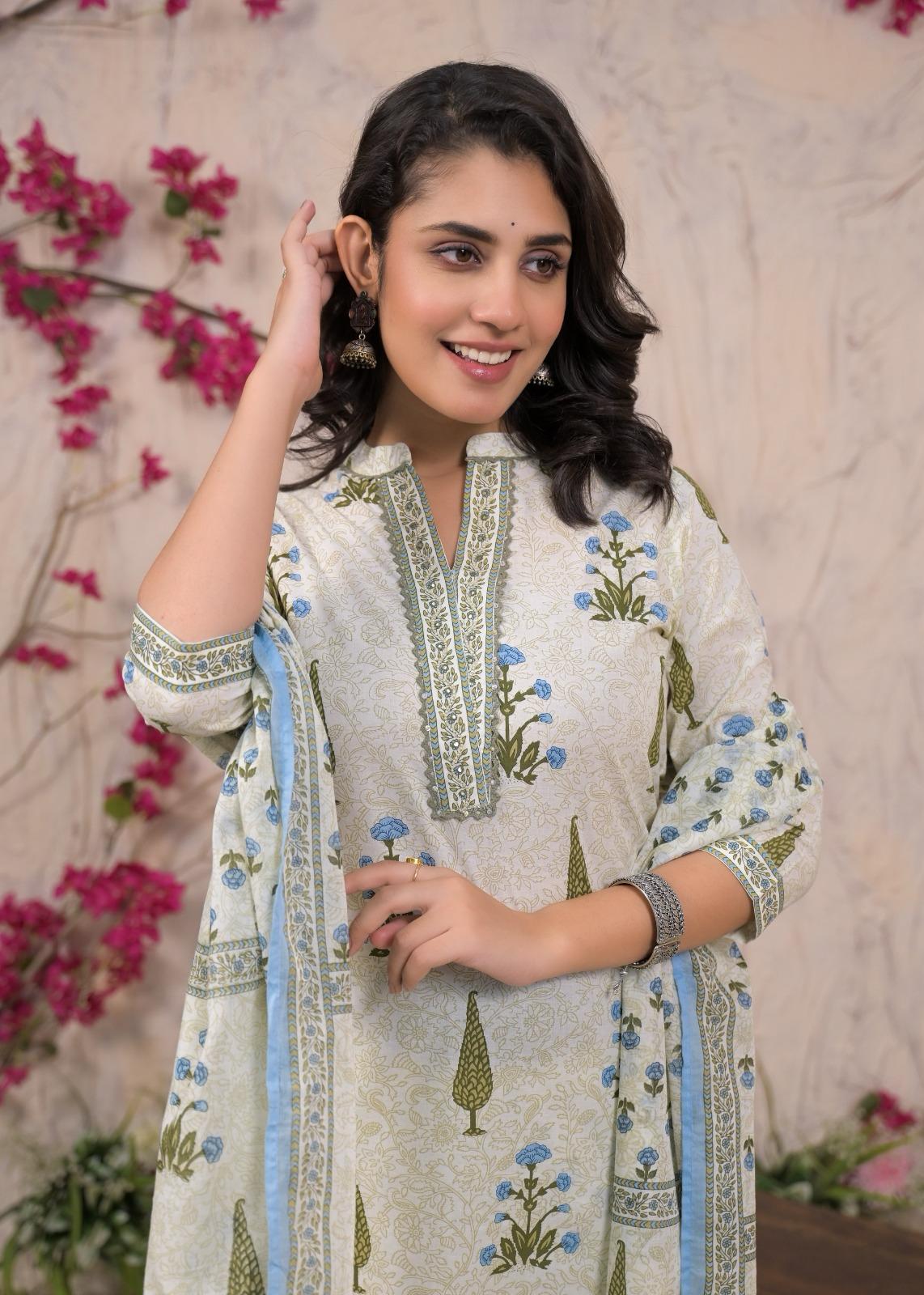 Gulmohar Breeze - 3 Piece Frock Style Cotton Suit Set