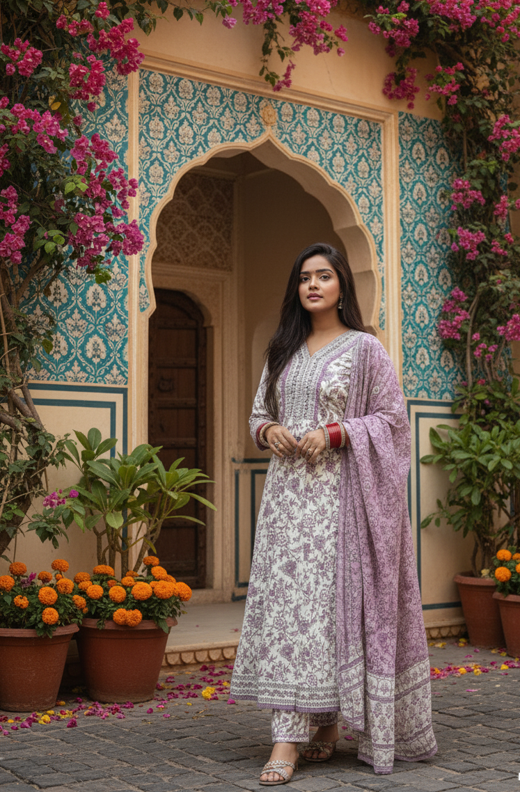 Lavender Hues - 3 Piece Anarkali Suit Set