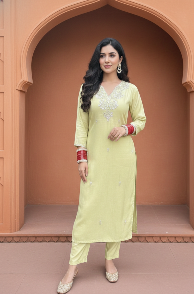LimeGlow - 3 Piece Straight Suit Set