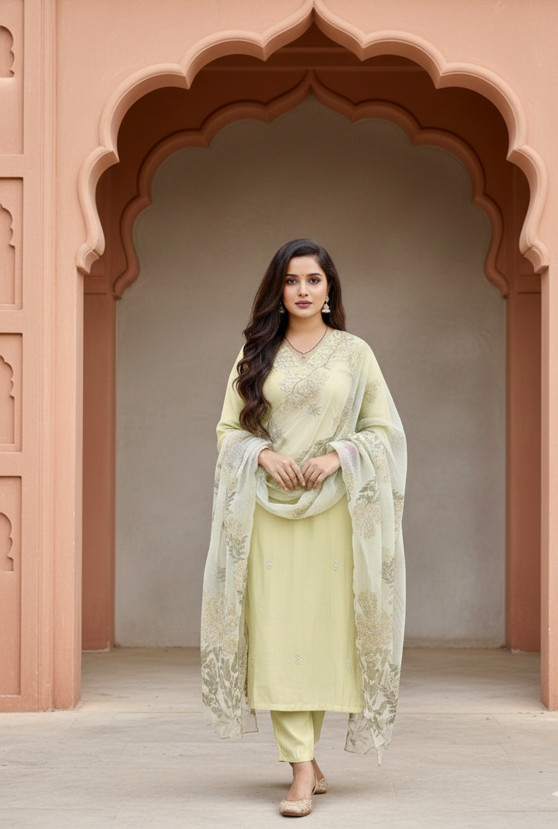 LimeGlow - 3 Piece Straight Suit Set
