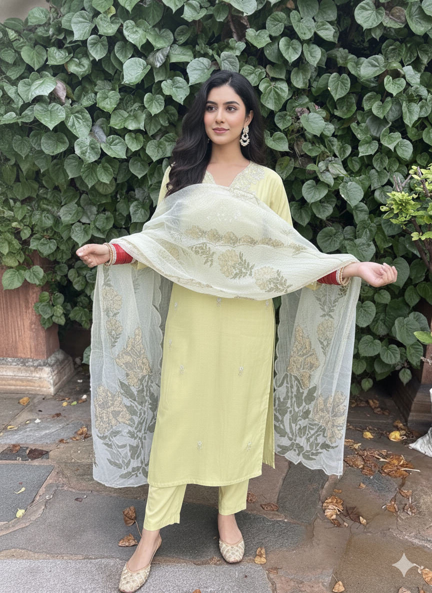 LimeGlow - 3 Piece Straight Suit Set