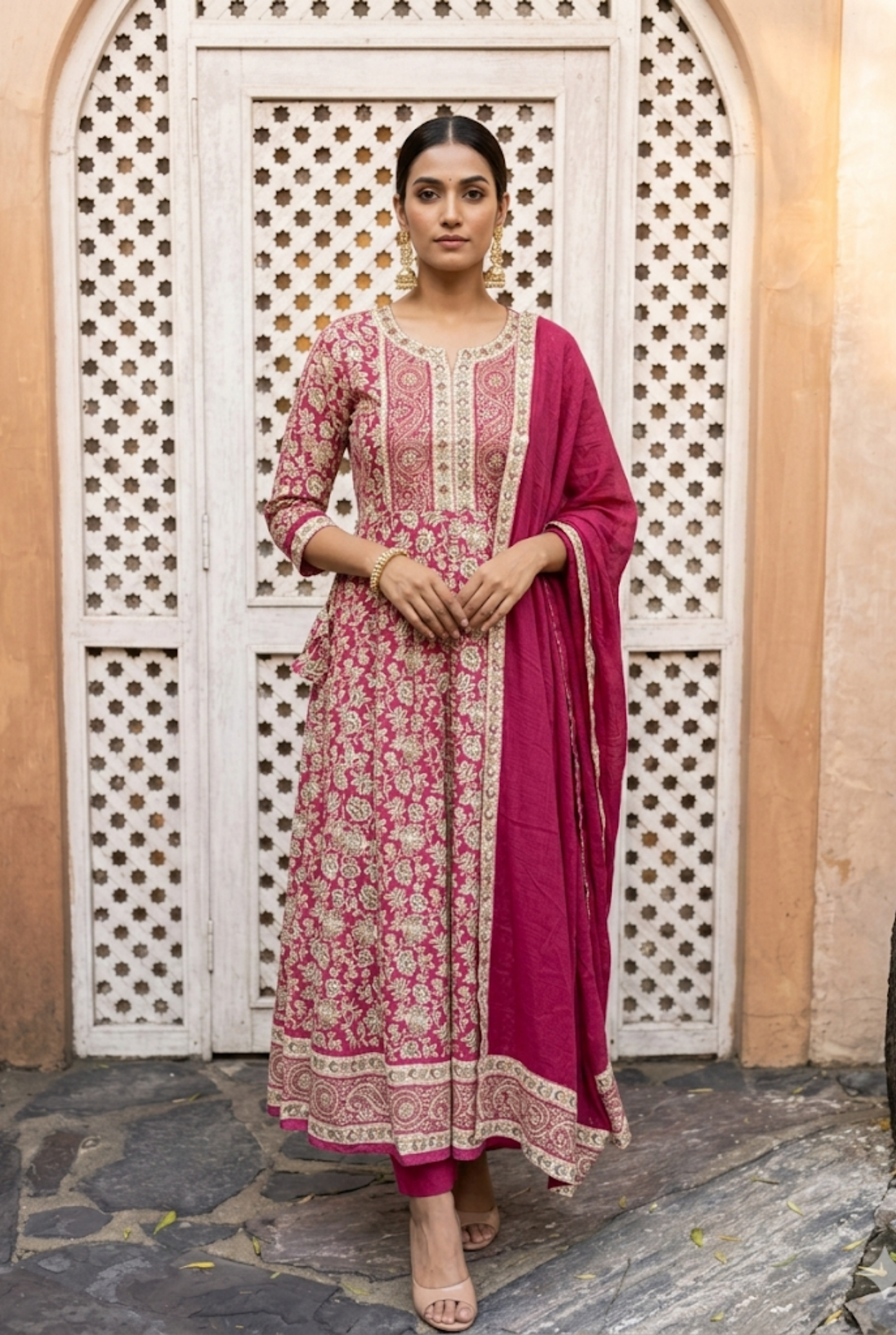 Gulaabi Noor - 3 Piece Anarkali Suit Set