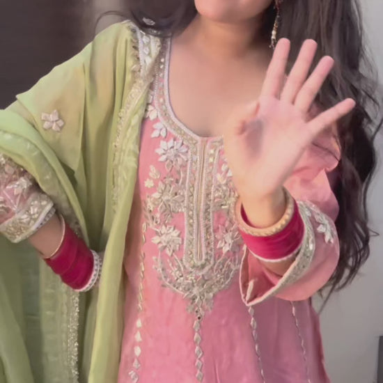 Gulaabi Shaan - 3 Piece Pink Suit Set (Tunic Kurta, Farshi Salwar & Dupatta)