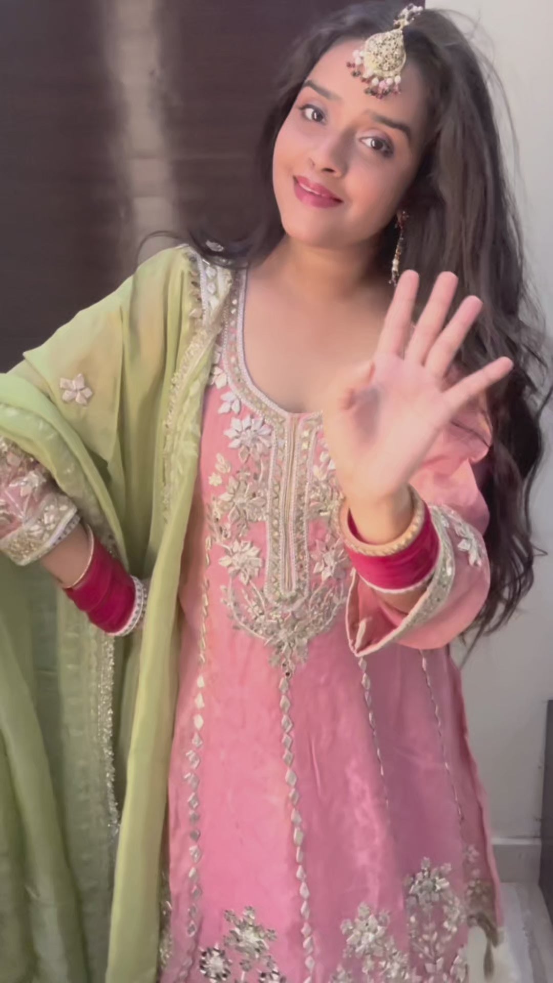 Gulaabi Shaan - 3 Piece Pink Suit Set (Tunic Kurta, Farshi Salwar & Dupatta)